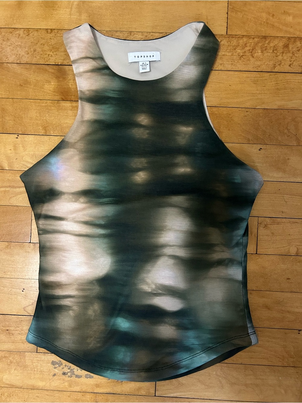 Topshop Sleeveless Tank top in Dark Green & Black Tie-Dye